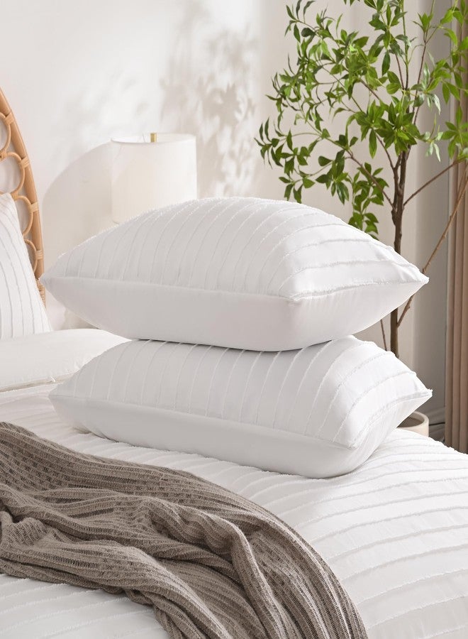 JELLYMONI 2 Pack White Pillowcases Standard Size, Soft Microfiber Striped Tufted Pillow Covers with Envelope Closure (Pillows are not Included) - Image 4