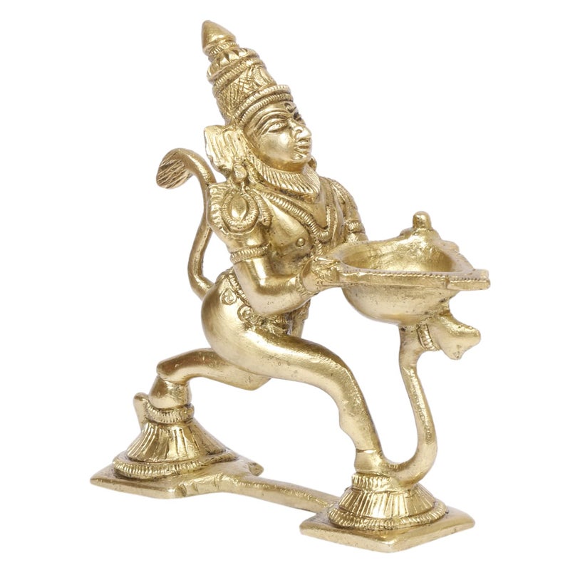ARTVARKO ARTVARKO Brass Hanuman Aarti Diya Oil Lamp with Handle Decorative Puja Home Temple Accessory Camphor Burner lamp Aarti Diwali Gifts Home Dcor  - Image 3
