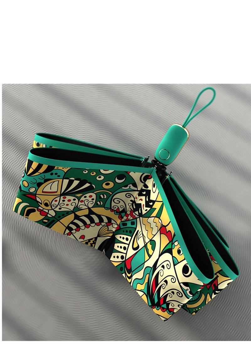 Loquat Automatic Umbrella Dual Use Ultra Light Triple Fold Vinyl Sunshade UV Protection Umbrella Green  - Image 1