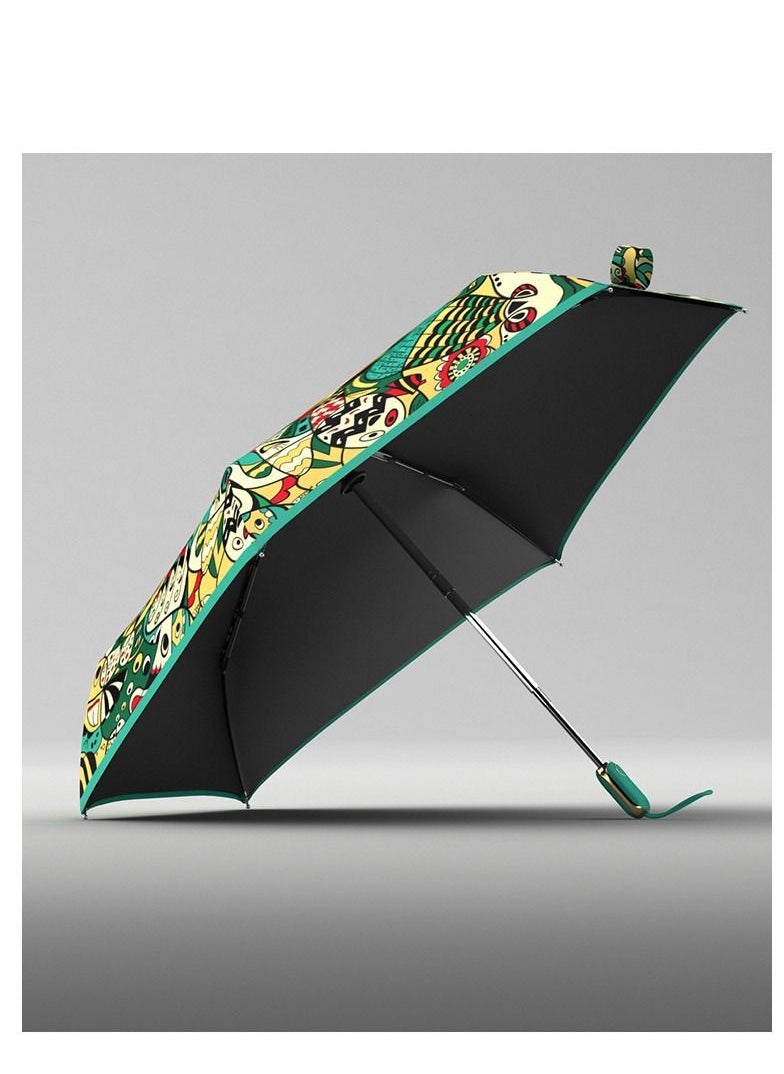 Loquat Automatic Umbrella Dual Use Ultra Light Triple Fold Vinyl Sunshade UV Protection Umbrella Green  - Image 4