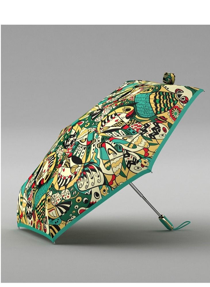 Loquat Automatic Umbrella Dual Use Ultra Light Triple Fold Vinyl Sunshade UV Protection Umbrella Green  - Image 3