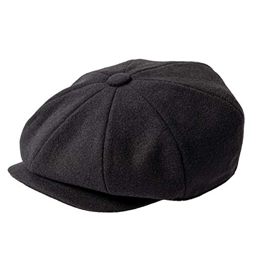 JANGOUL Men Wool Blend 8 Panel Newsboy Cap Tweed Cabbie Hat Snap Brim (Black, 7 3/8) - Image 1