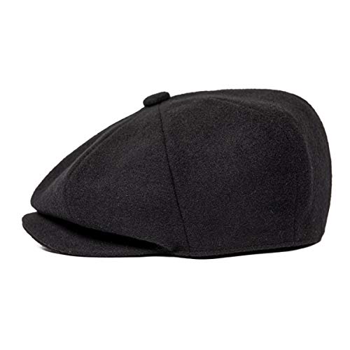 JANGOUL Men Wool Blend 8 Panel Newsboy Cap Tweed Cabbie Hat Snap Brim (Black, 7 3/8) - Image 3