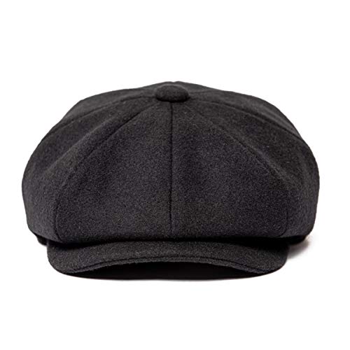 JANGOUL Men Wool Blend 8 Panel Newsboy Cap Tweed Cabbie Hat Snap Brim (Black, 7 3/8) - Image 4