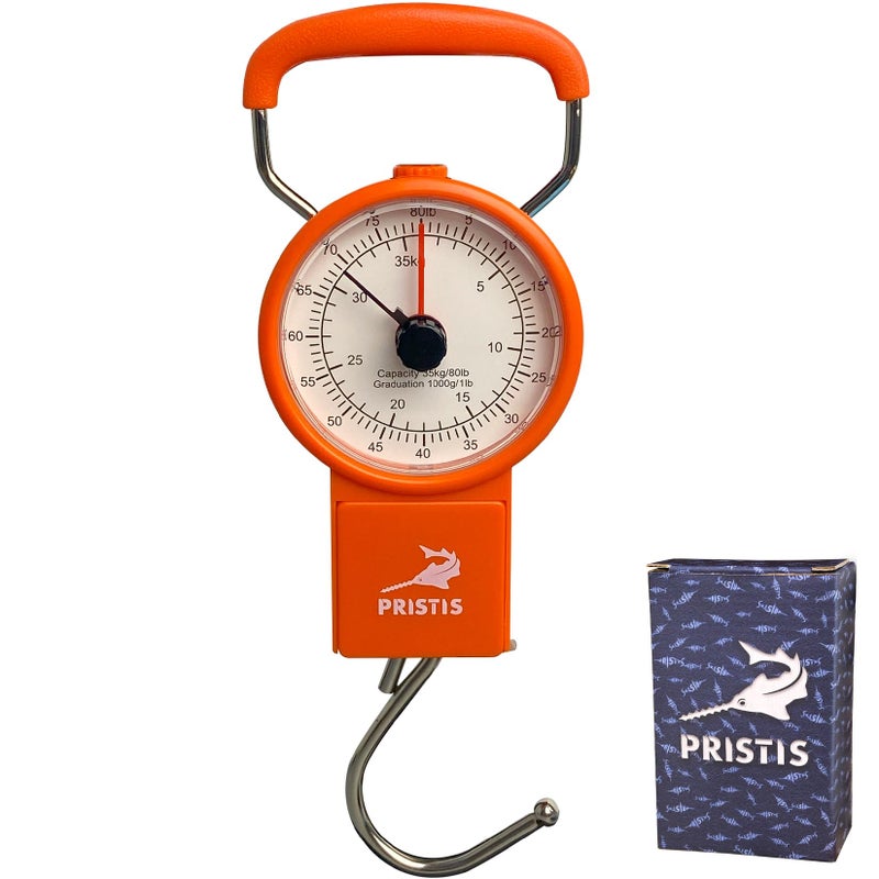Pristis Fishing Hanging Scale, 80 LBs Fish Weight Analog Spring Hook Crane Scale Kit with Tape Measure & Non-Slip Large Handle, Portable Gear Equipment Accessory for Farm Kitchen Luggage Weighting - Image 1