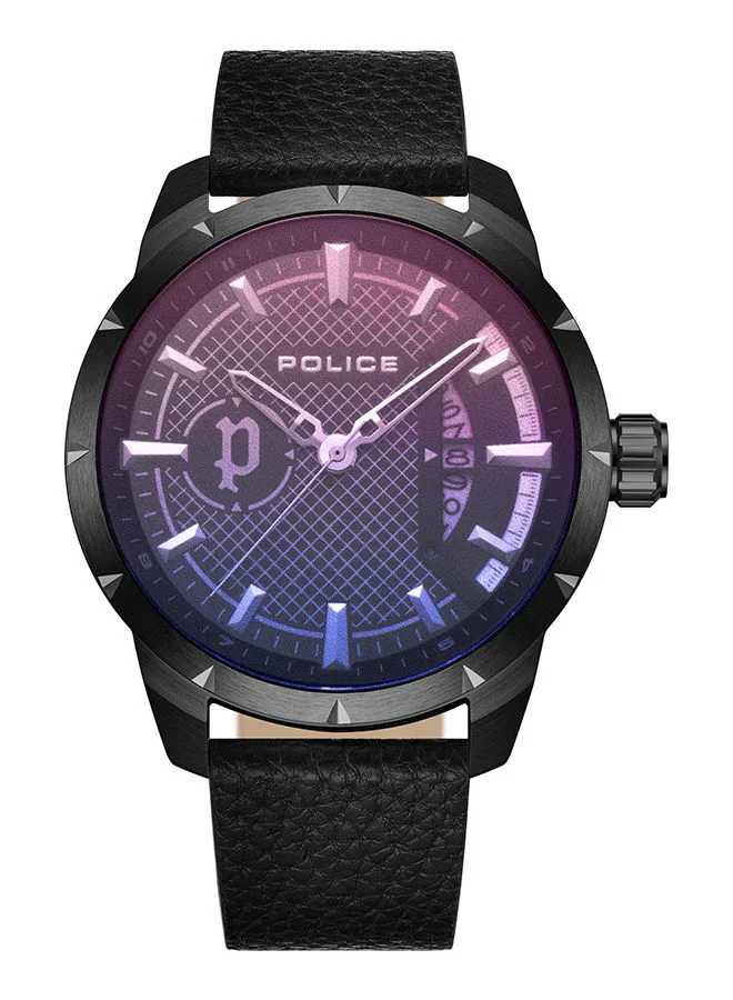 POLICE Mens Neist Leather Strap Analog Wrist Watch PEWJB2226901 45mm Black
