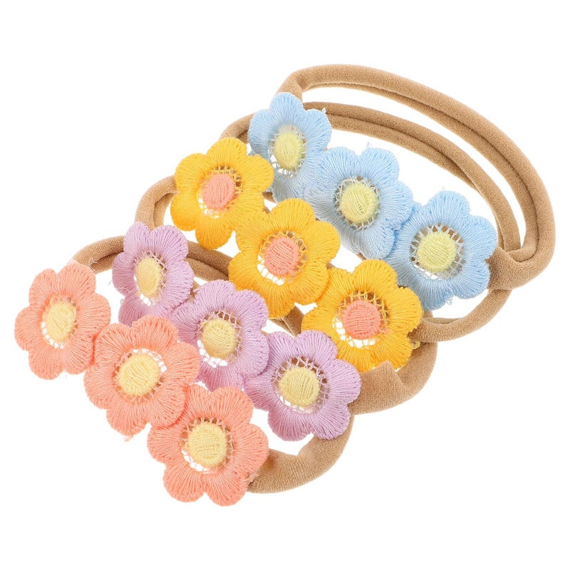 4Pcs Soft Daisy Headbands Floral Elastic Nylon Hair Accessories for Newborn Infants - Image 2