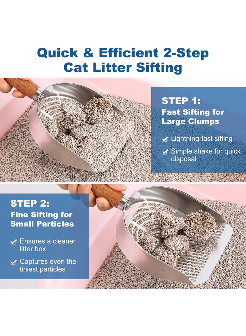 Cat Litter Scoop with Hook, Heavy Duty and Speed Sifter 304 Stainless Steel Sifter with Deep Shovel, Durable Kitty Metal Scooper for Litter Box Kitten Pooper Lifter with 2 Different Width Sifter - Image 4