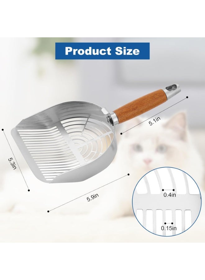Cat Litter Scoop with Hook, Heavy Duty and Speed Sifter 304 Stainless Steel Sifter with Deep Shovel, Durable Kitty Metal Scooper for Litter Box Kitten Pooper Lifter with 2 Different Width Sifter - Image 3