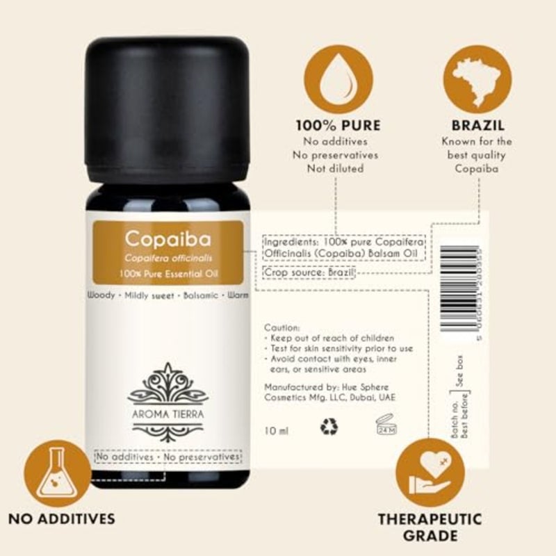 زيت كوبايبا العطري 10 مل 100 نقي من كوبايفيرا أوفيسيناليس الحلو، الخشبي البلسمي للناشر والبشرة والعطور العلاجية - Image 2