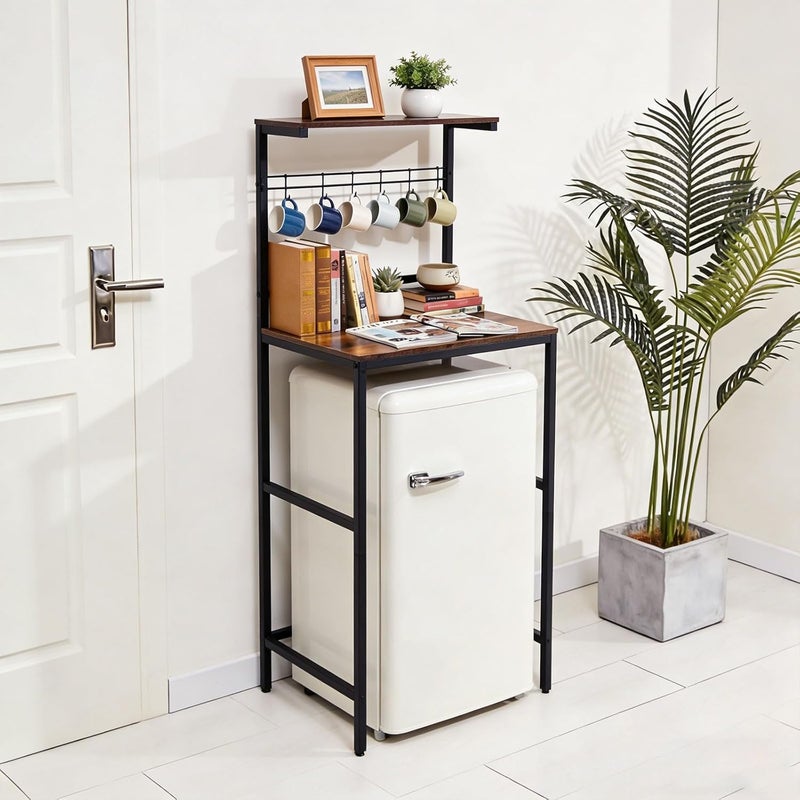Colingmill 2-Tier Mini Fridge Cabinet with Storage Mini Fridge and Microwave Stand Shelf, Kitchen Microwave Stand Baker Rack, Utility Storage Shelf for Home Dorm Kitchen Saving, Rustic Brown - Image 3