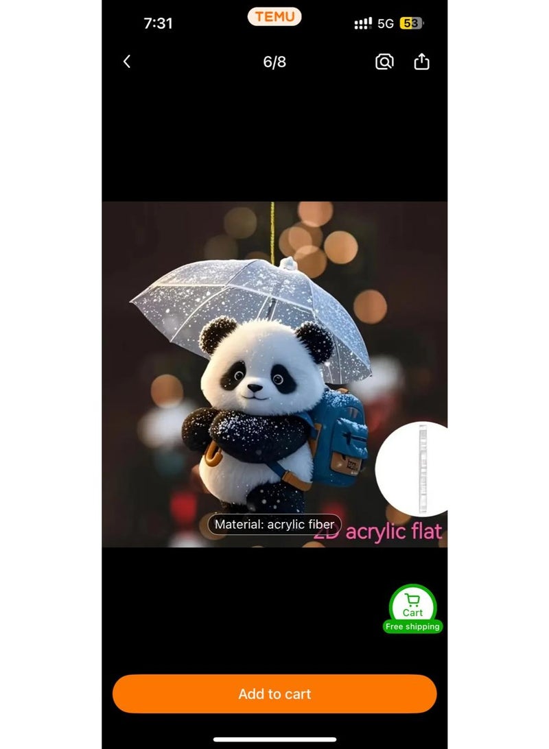 2D Flat, 2D Flat Car Ornament - Cute Snowy Panda Acrylic Charm - Image 1