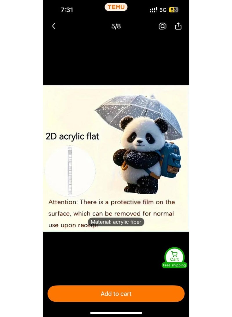 2D Flat, 2D Flat Car Ornament - Cute Snowy Panda Acrylic Charm - Image 2