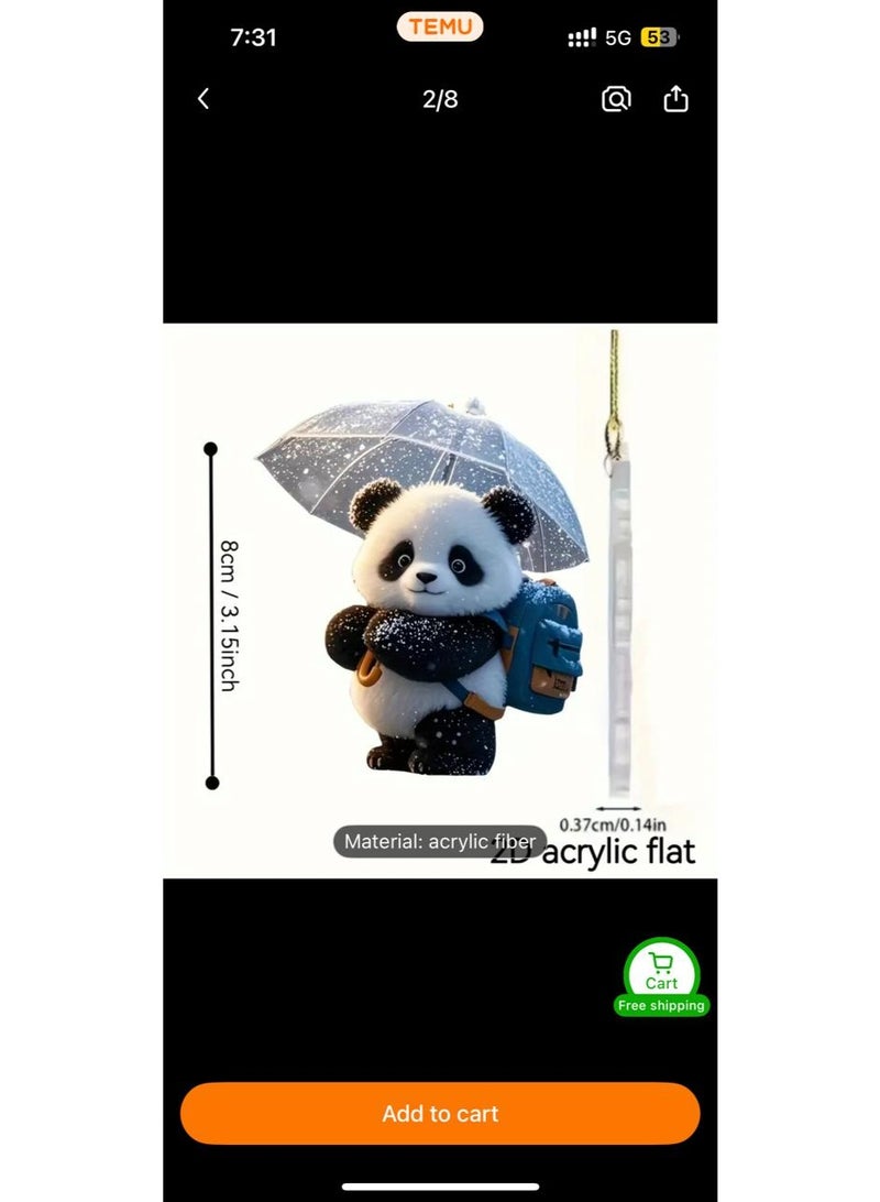 2D Flat, 2D Flat Car Ornament - Cute Snowy Panda Acrylic Charm - Image 3