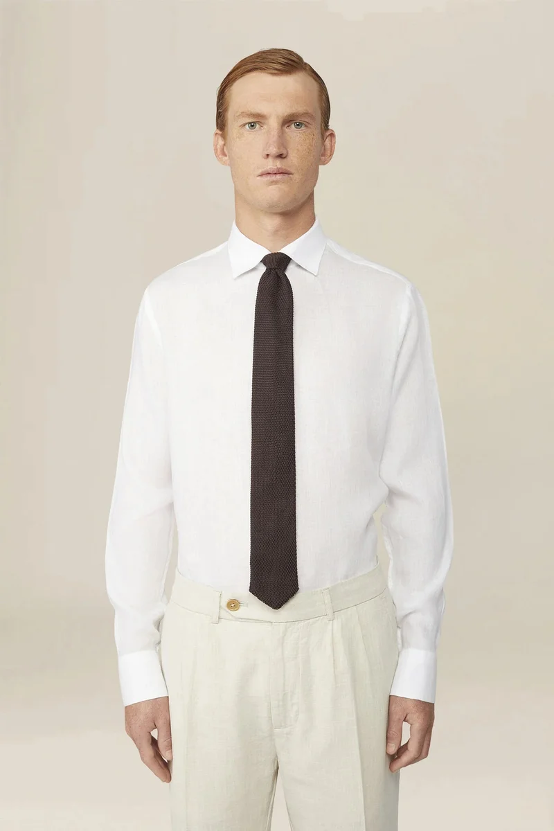 Doppelganger Men's 100% Linen Button-Down Shirt - White