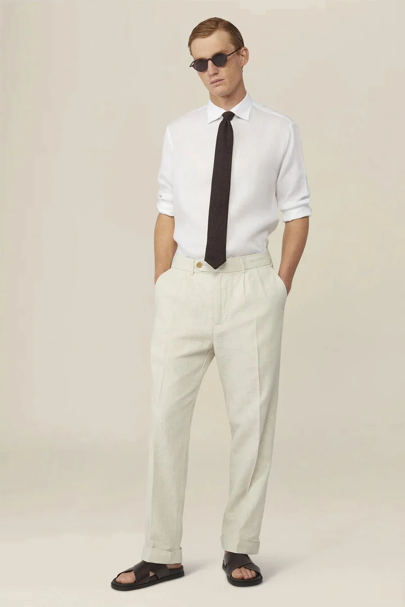 Doppelganger Men's 100% Linen Button-Down Shirt - White