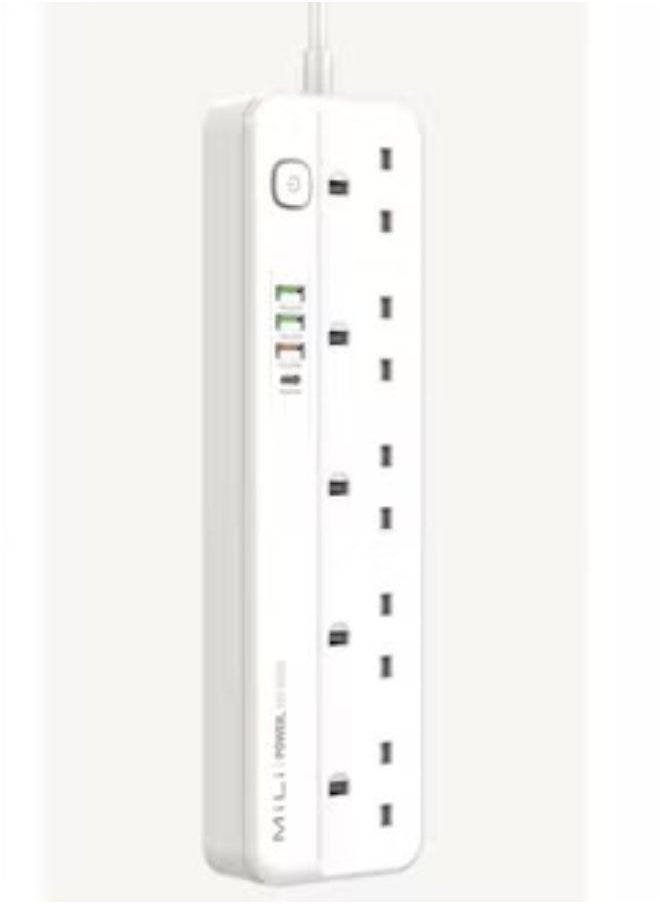 MiLi - Smart Timer Power Strip 9in1 with 1 20W USB-C PD 5 AC Outlets and 3 USB Ports 3M - Image 1