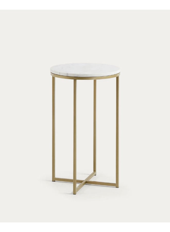 Vinchi Furniture Vinchi Metro Square side table in white marble and golden steel legs Ø 43 cm - Image 3