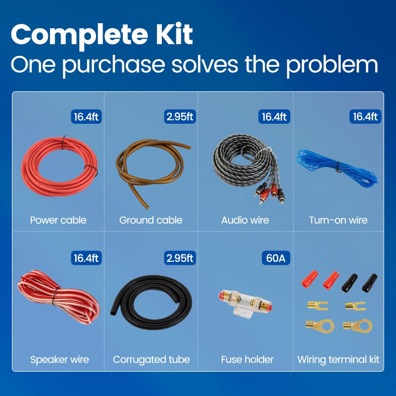 Muzata 8 Gauge Complete Car Amplifier Installation Wiring Kit Subwoofer Amp Install Kit with Power and Ground Cables Speaker Wire Terminals Subwoofer Speaker Audio System M083 - Image 4