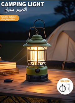 Generic Vintage Camping Lamp Indoor Outdoor Hanging Decorations Lanterns Type-C Rechargeable Camping Tent Light Waterproof Decorative Lanterns for Yard Terrace Lawn Fireplace(Green)  - Image 1
