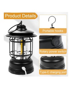 Generic Vintage Camping Lamp Indoor Outdoor Hanging Decorations Lanterns Type-C Rechargeable Camping Tent Light Waterproof Decorative Lanterns for Yard Terrace Lawn Fireplace(Green)  - Image 4