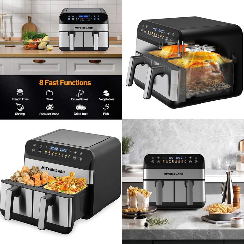 MITCMOLARD Air fryer - Airfryer - Fryers, Air Fryer Stainless Steel, Digital Air Fryer, 9.5 L, Up to 200°C, Electric Air Fryer Dual Zone, 2400 w Rapid Air Fryers, 8 Preset Programs, - Image 4
