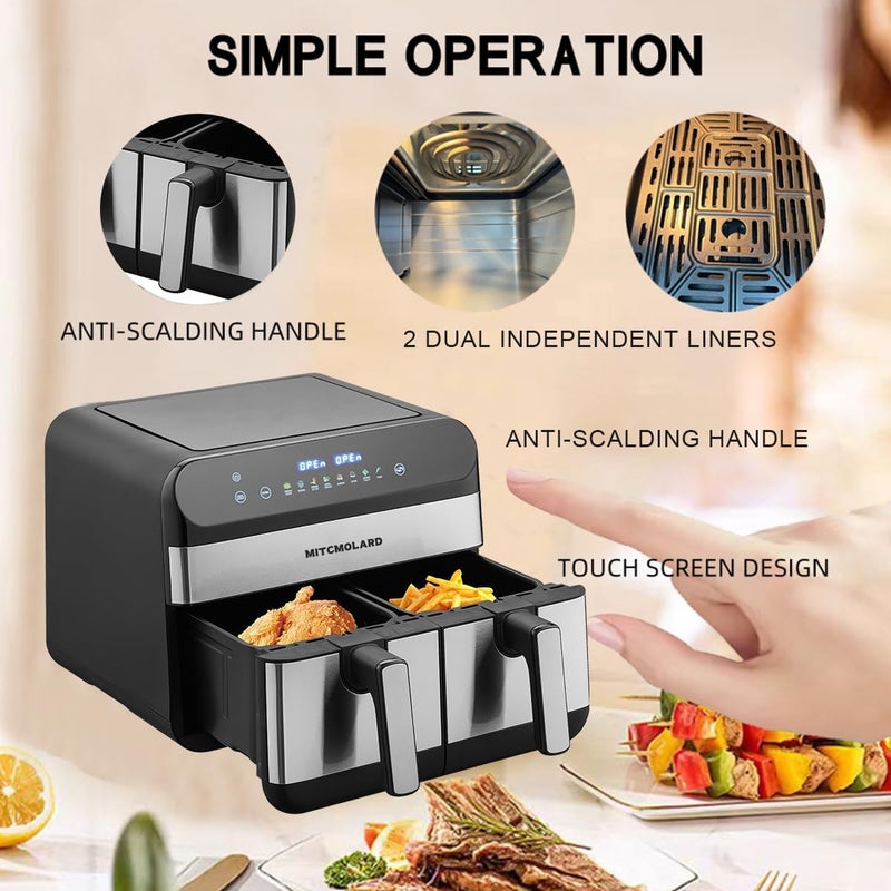 MITCMOLARD Air fryer - Airfryer - Fryers, Air Fryer Stainless Steel, Digital Air Fryer, 9.5 L, Up to 200°C, Electric Air Fryer Dual Zone, 2400 w Rapid Air Fryers, 8 Preset Programs, - Image 5