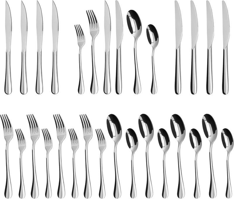SANTUO 24-Piece Silverware Set with Steak Knives,Flatware Set for 4, Food-Grade Stainless Steel Tableware Cutlery Set, Mirror Finished Utensil Sets for Home Restaurant - Image 1