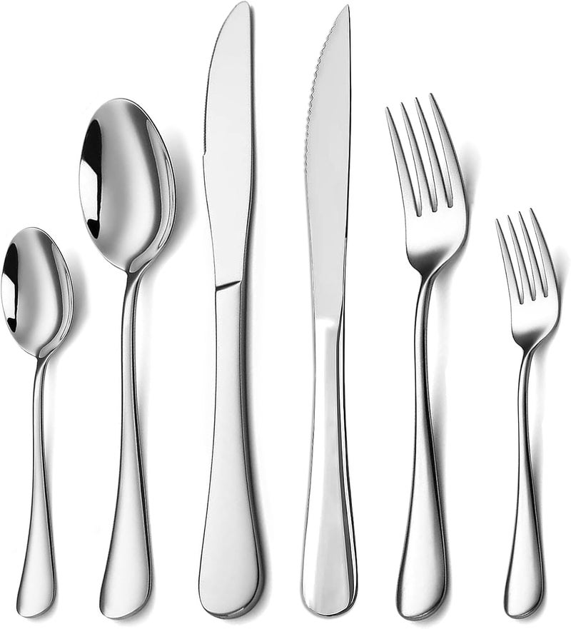 SANTUO 24-Piece Silverware Set with Steak Knives,Flatware Set for 4, Food-Grade Stainless Steel Tableware Cutlery Set, Mirror Finished Utensil Sets for Home Restaurant - Image 2
