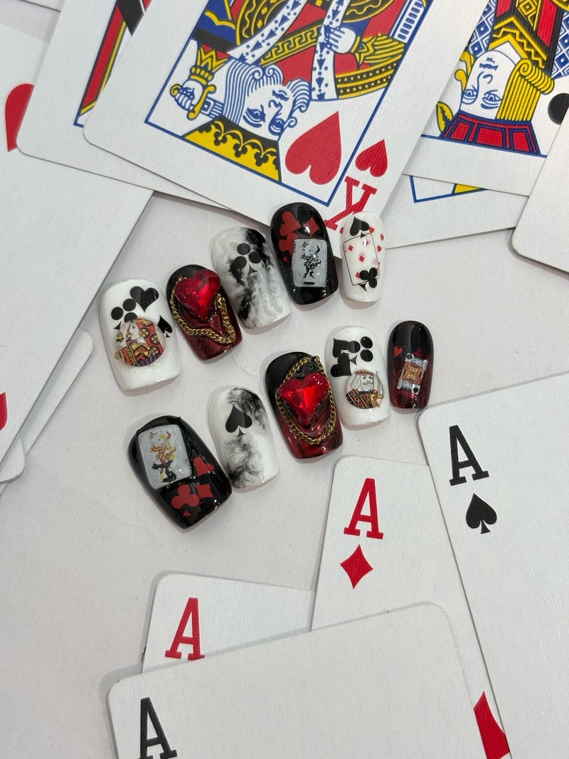 SIMAYKUWA 3D Self-Adhesive Nail Stickers - Poker Theme with Hearts & Diamonds, Trendy Fashion Nail Art Designs for Womenâ€‹ A Set of 2 Sheets - Image 4