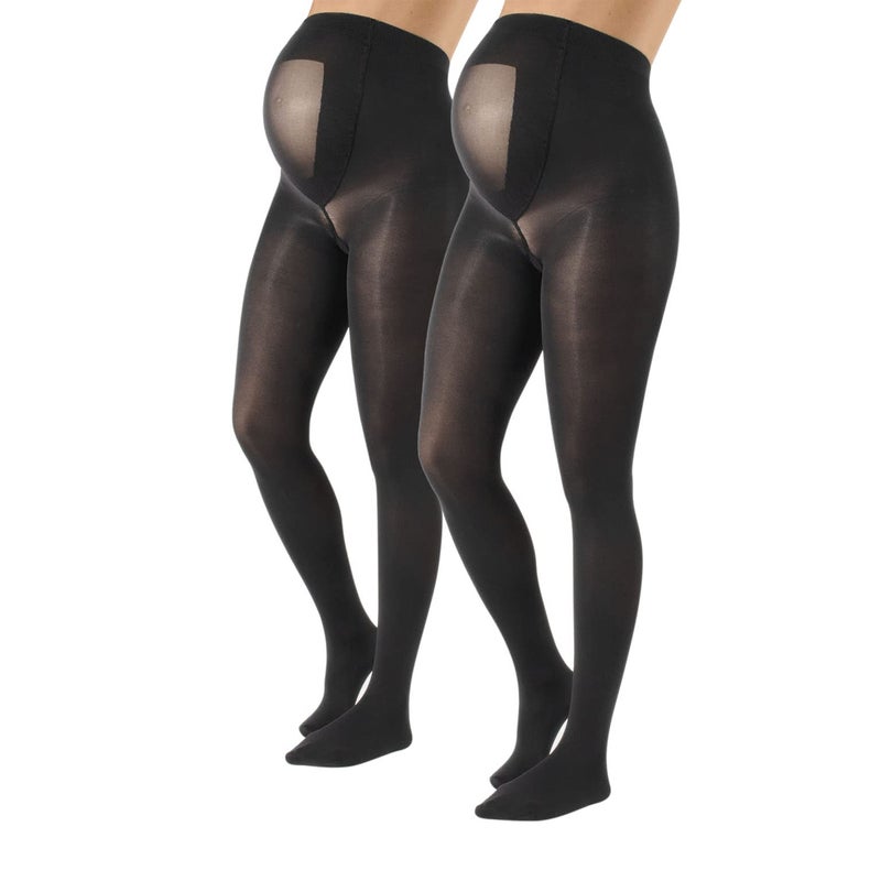 CALZITALY 2 Pairs Maternity Tights, Pregnancy Opaque Pantyhose | 40 DEN | S M L XL | Black, Blue | Made In Italy (Small, Black) - Image 1