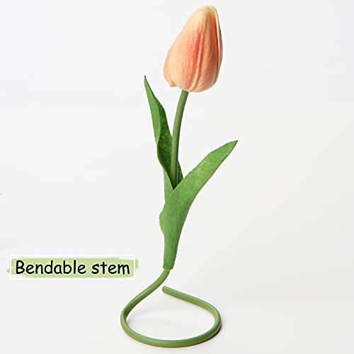 DILATATA 10 Pcs Peach Tulips Artificial Flowers Real Touch Fake Tulips Fake Flowers for Mothers Day 135 Faux Tulips Faux Flowers Bulk Artificial Tulips Flowers for Vase Centerpieces Home Wedding Bouquet - Image 3