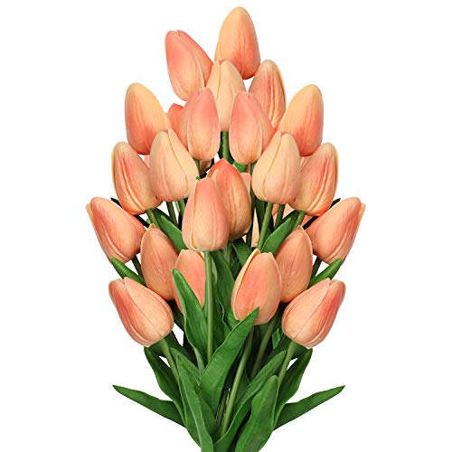 DILATATA 10 Pcs Peach Tulips Artificial Flowers Real Touch Fake Tulips Fake Flowers for Mothers Day 135 Faux Tulips Faux Flowers Bulk Artificial Tulips Flowers for Vase Centerpieces Home Wedding Bouquet - Image 1