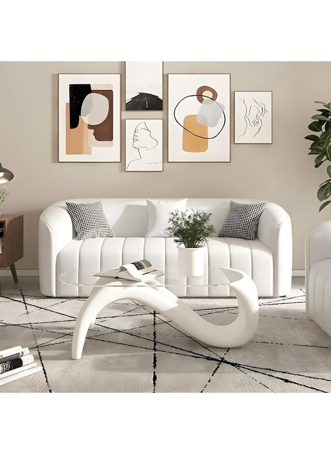 Contemporary Three-Seater Sofa with Tuxedo-Style Design and Sleek Faux Leather Upholstery