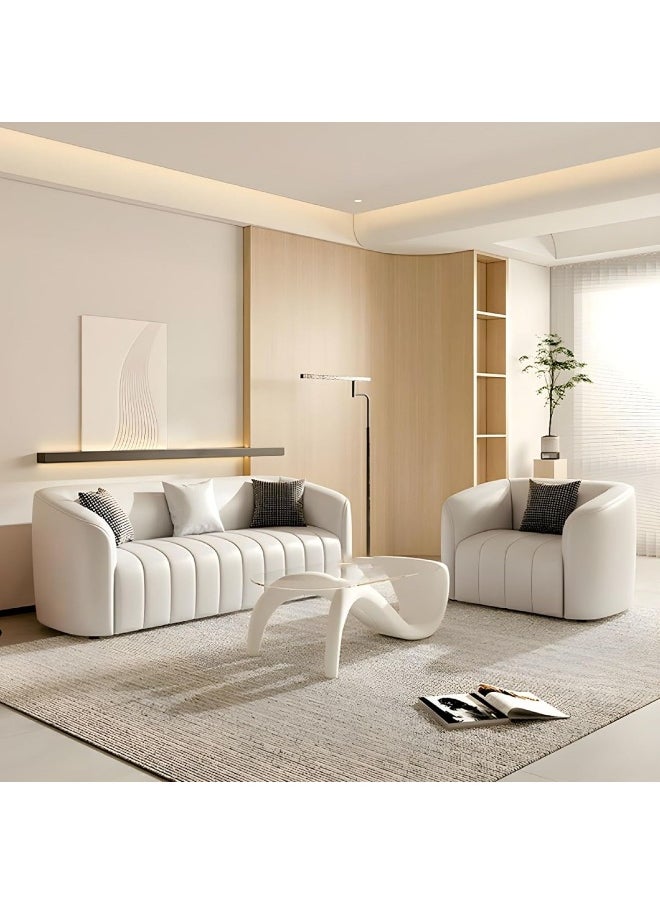 Contemporary Three-Seater Sofa with Tuxedo-Style Design and Sleek Faux Leather Upholstery