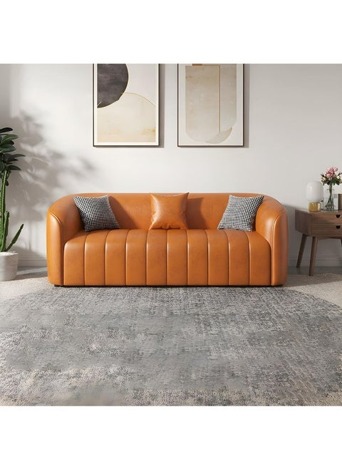 Contemporary Three-Seater Sofa with Tuxedo-Style Design and Sleek Faux Leather Upholstery