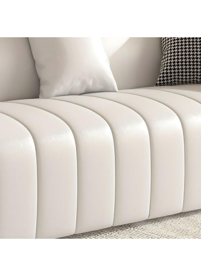 Contemporary Three-Seater Sofa with Tuxedo-Style Design and Sleek Faux Leather Upholstery