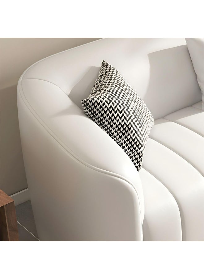 Contemporary Three-Seater Sofa with Tuxedo-Style Design and Sleek Faux Leather Upholstery
