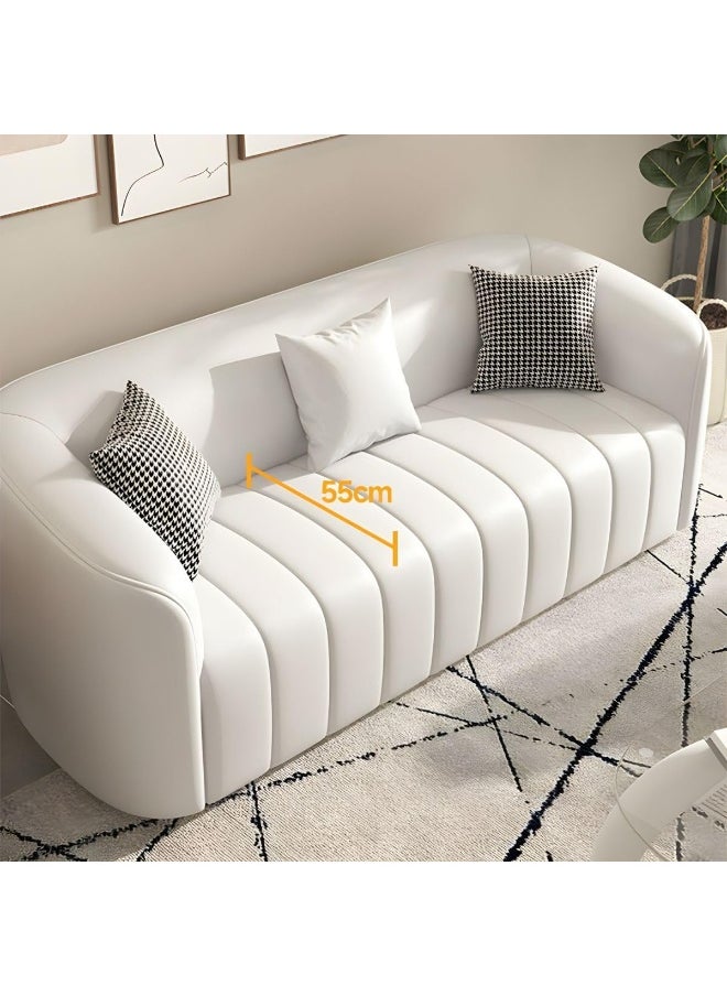 Contemporary Three-Seater Sofa with Tuxedo-Style Design and Sleek Faux Leather Upholstery