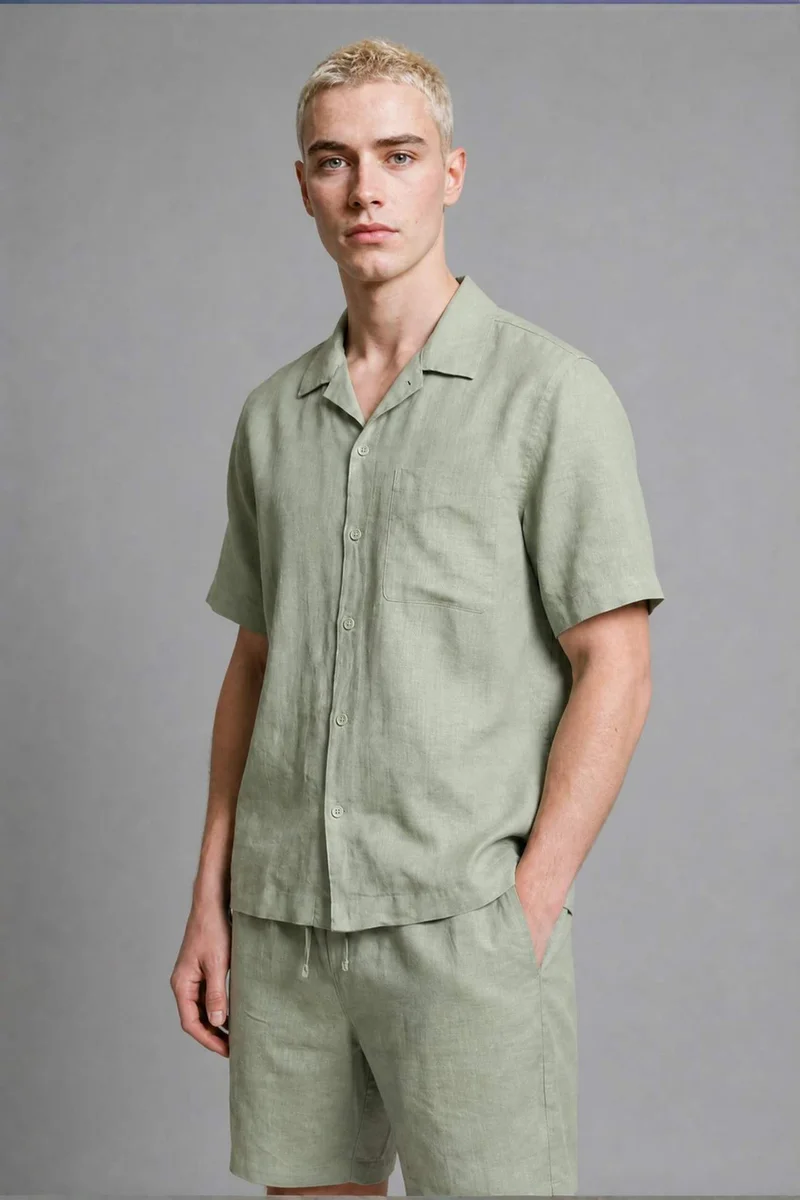 ديفاكتو Relax Fit Apache Neck Woven Short Sleeve Shirt