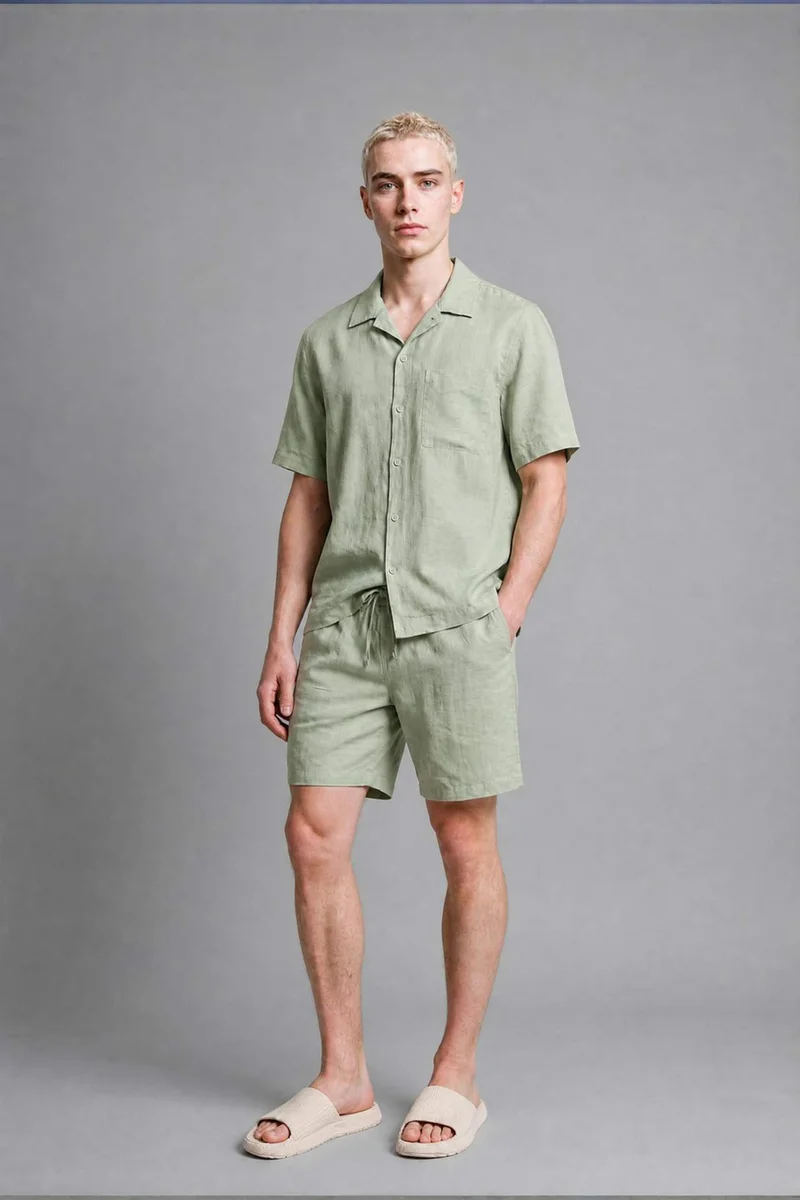 ديفاكتو Relax Fit Apache Neck Woven Short Sleeve Shirt