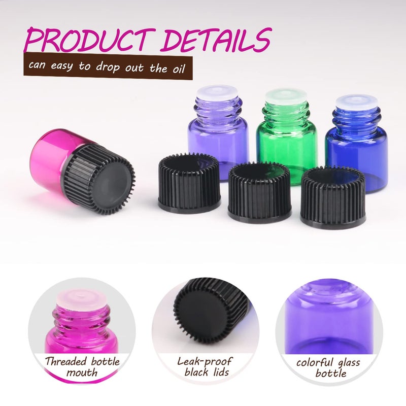 Wresty 1ml(1/4 Dram) Gift Package Glass Vial Mixcolor Essential Oils Bottles Mini Glass Bottles Sample Vials With Label And Droppers (100-Pack) - Image 2