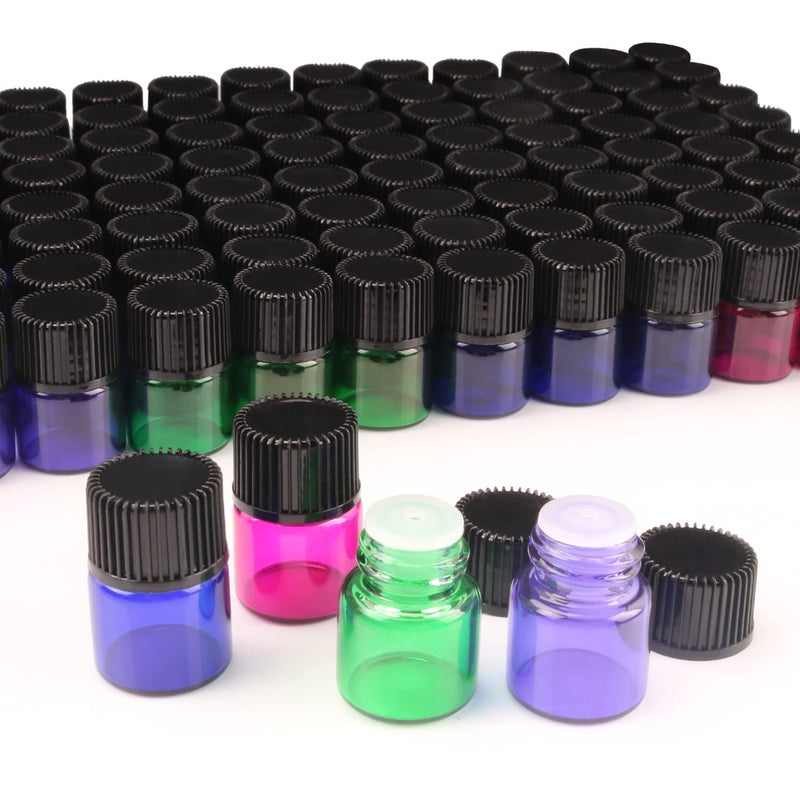 Wresty 1ml(1/4 Dram) Gift Package Glass Vial Mixcolor Essential Oils Bottles Mini Glass Bottles Sample Vials With Label And Droppers (100-Pack) - Image 1