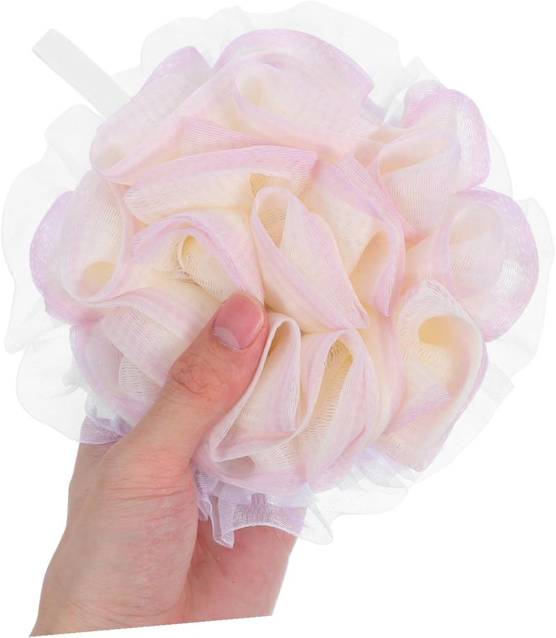 Bath Pouf Exfoliating Loofah Sponge 2-in-1 Shower Mesh Scrubber Ball for Home and Travel Use, White Bathing Pouf Back Scrubber Body Cleaning Accessory - Image 4