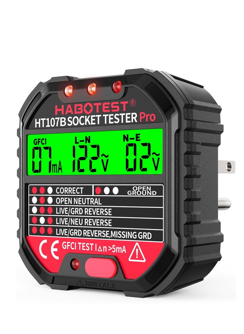 Generic Outlet Tester Electrical GFCI Receptacle Detector with LCD Display, 90-250V Power Socket Tester, Circuit Polarity Voltage Detector, Plug Tester Breaker Finder 6 Visual Indication CAT II 300V  - Image 1