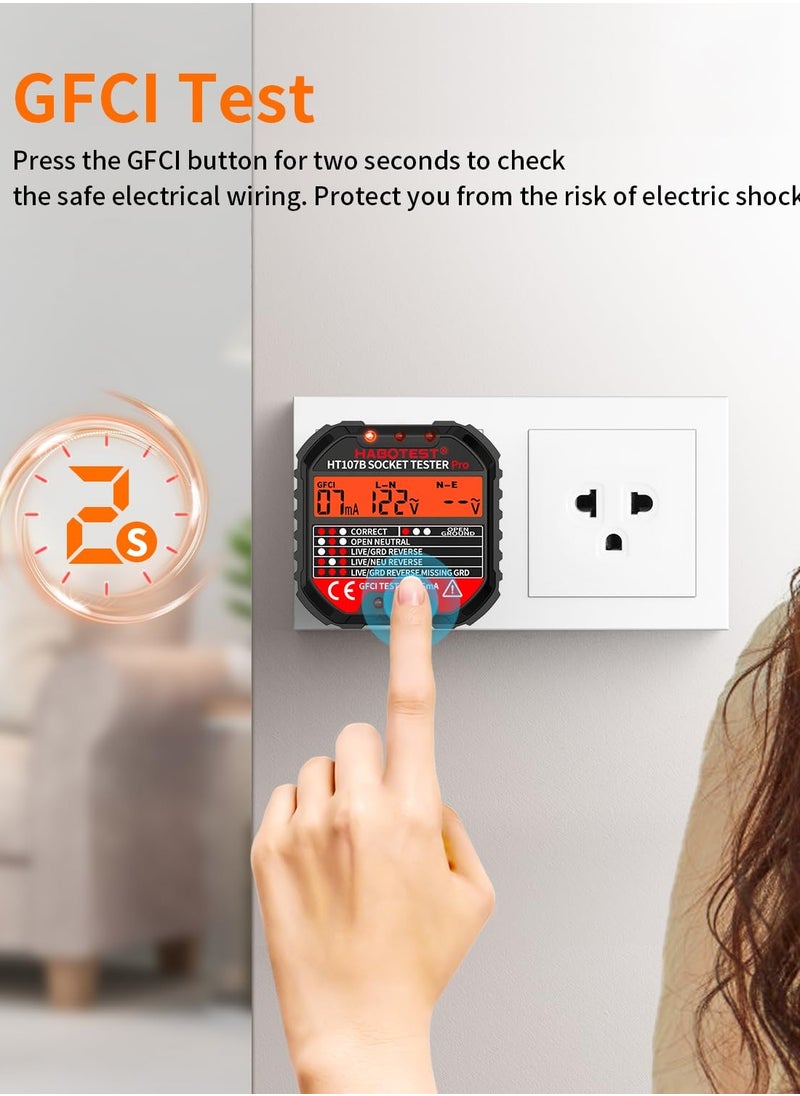 Generic Outlet Tester Electrical GFCI Receptacle Detector with LCD Display, 90-250V Power Socket Tester, Circuit Polarity Voltage Detector, Plug Tester Breaker Finder 6 Visual Indication CAT II 300V  - Image 4