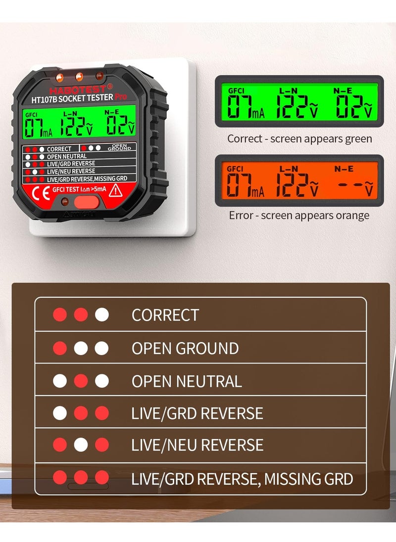 Generic Outlet Tester Electrical GFCI Receptacle Detector with LCD Display, 90-250V Power Socket Tester, Circuit Polarity Voltage Detector, Plug Tester Breaker Finder 6 Visual Indication CAT II 300V  - Image 2