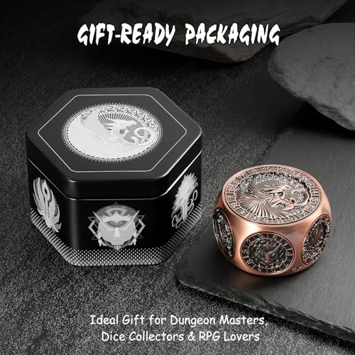 DNDND Copper 8in1 Spinner Dice with Dual D20 Monster Themed Hexagonal Metal Dice for Dungeons and Dragons DD TTRPG with Collectible Gift Tin - Image 5