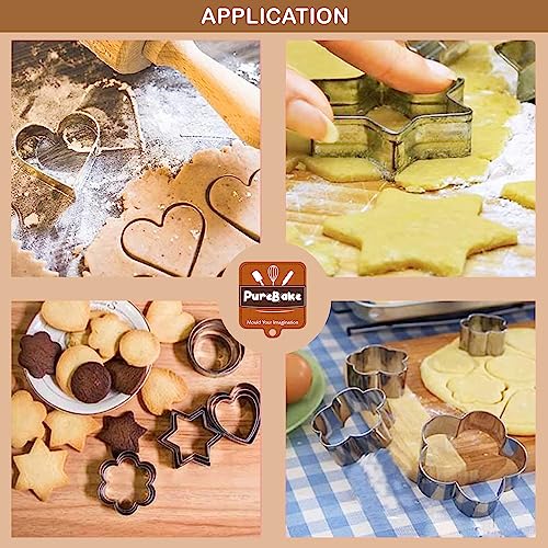 PureBake Cookie Cutters Shapes Baking Set, 12PCS Flower Round Heart Star Shape Biscuit Stainless Steel Metal Molds Cutters for Kitchen Baking Halloween Christmas Small Cookie Cutters - Image 4