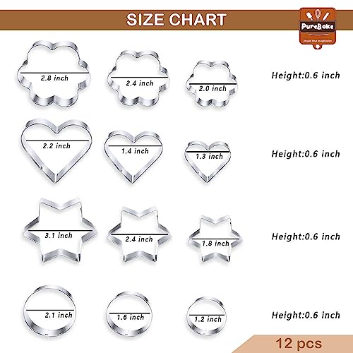 PureBake Cookie Cutters Shapes Baking Set, 12PCS Flower Round Heart Star Shape Biscuit Stainless Steel Metal Molds Cutters for Kitchen Baking Halloween Christmas Small Cookie Cutters - Image 2